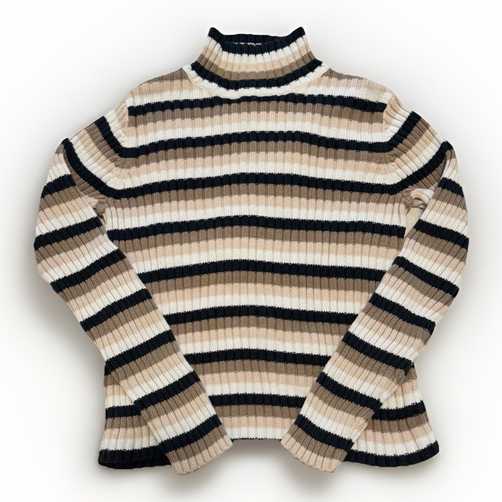 VTG 90s St Johns Bay Turtleneck‎ Sweater Womens Small Striped Browns Ribbed Y2k